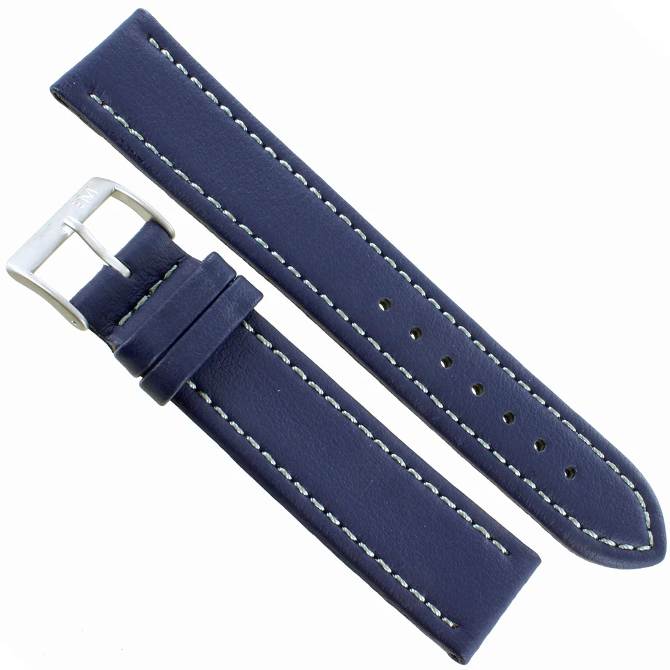20mm Morellato Lorica Navy Blue Silver Stitched Synthetic Leather Mens Band 2195 - Image 3 of 4