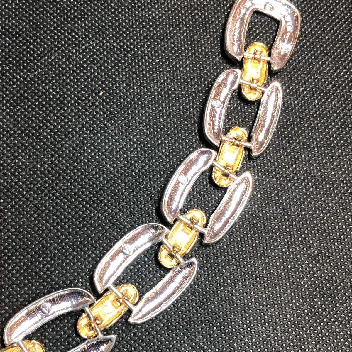 GIVENCHY SILVER & GOLD 1970'S MODERNIST CHUNKY LINK LOGO NECKLACE
