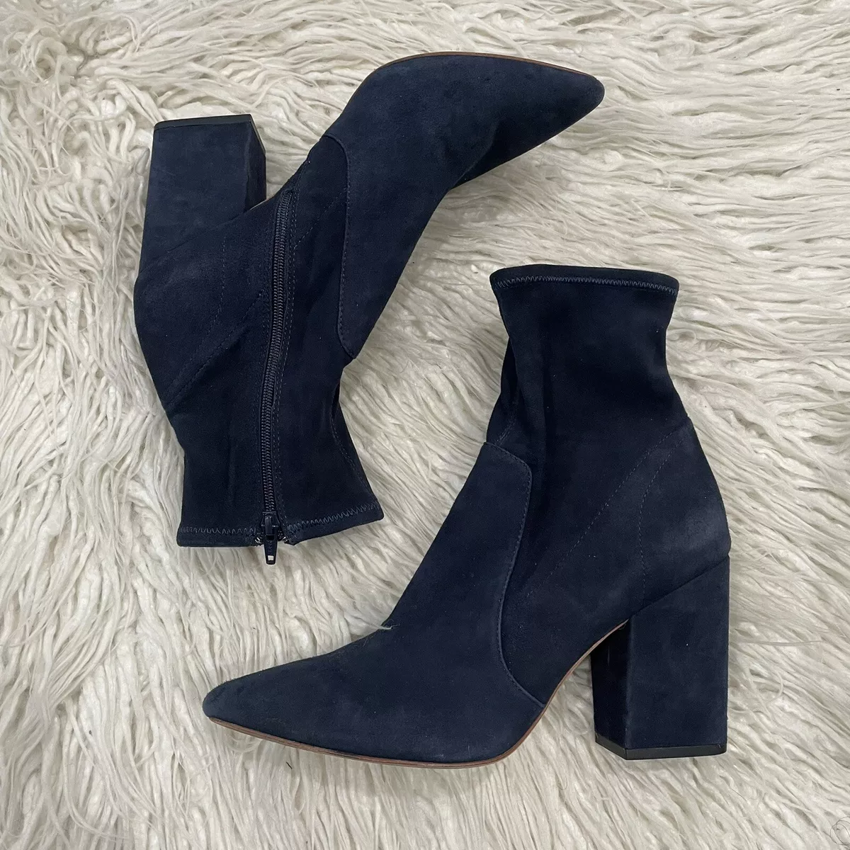 Loeffler Randall Blue Isla Suede Slim Ankle Sock Bootie Pointed
