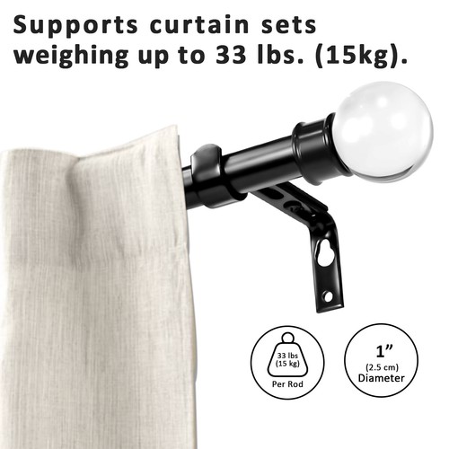 1" Crystal Ball Adjustable Single Drapery Curtain Rod, 28"-48"/48"-84"/84"-120" - Picture 8 of 51