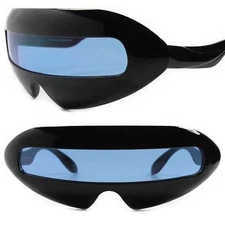 Futuristic Space Robot Party Rave Costume Novelty Black & Blue Sunglasses Shield