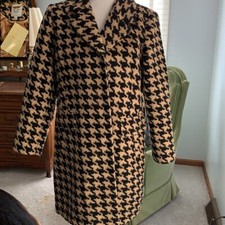 Nwt! Isaac Mizrahi Live Brown Black Houndstooth Wool Blend Lined Jacket Coat S !