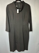 Talbots Pencil Sheath Dress Womens 8 Black 3/4 Sleeve Classic Knee Length New