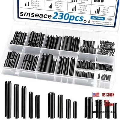 230Pcs Roll Pin Set SAE 1/16 5/64 3/32 1/8 5/32 3/16 7/32 1/4 5/16 3/8 Inch