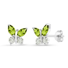 925 Silver Marquise Peridot and White Moissanite Butterfly Earrings For Women