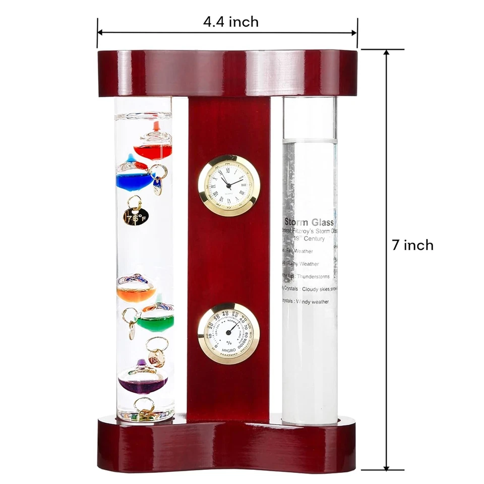 Estación Meteorológica Analógica Lily's Home con Termómetro Galileo, Caoba  Foto 4 de 4