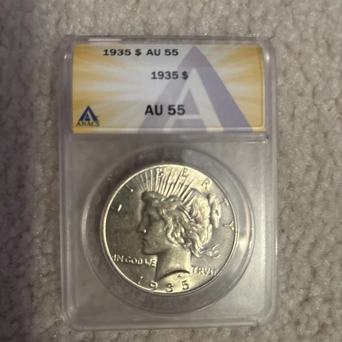 1935 P Peace Silver Dollar ANACS AU55 Tougher Date Peace