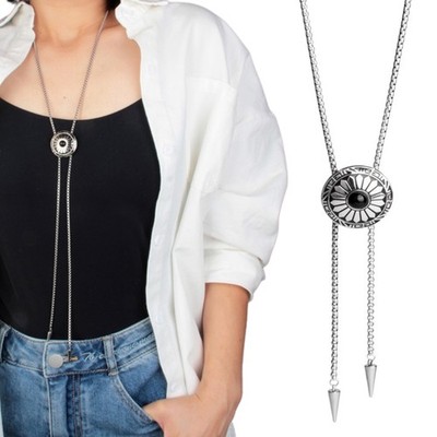 Silver Bolo Tie Round Flower Bolas Tie Western Cowboy Bolo Tie Necktie for Male