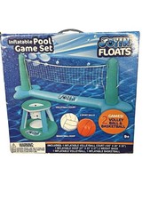 JOYIN Inflatable Pool Game Set Volleyball Court Basketball Hoop Blue/Green 17