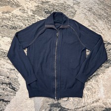 Vintage Perry Ellis Sweater Mens Medium Navy Blue Tight Knit Full Zip Old Money