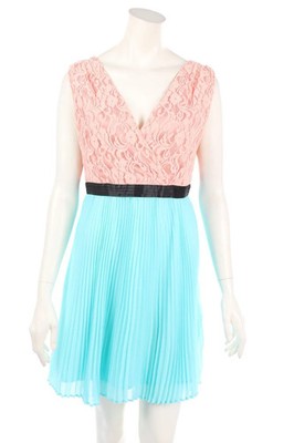 manoukian Abendkleid Cocktailkleid Plissee Spitze F 42 = D 40 türkis powder pink
