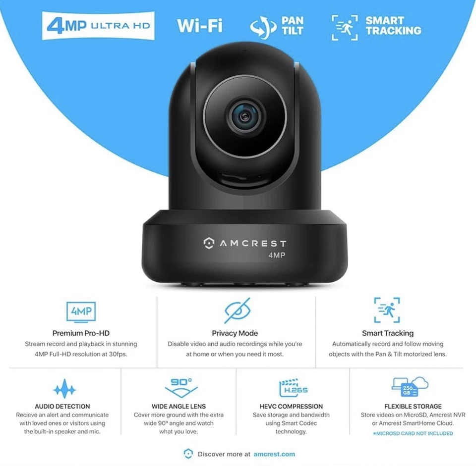 Amcrest 4MP ProHD Indoor WiFi Security IP Camera Pan/Tilt Two-Way Audio Warranty - Image 2 of 4
