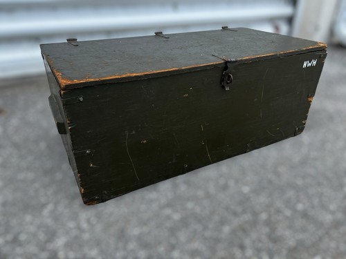 Armadietto piedi baule portaoggetti vintage in legno militare US Army verde! 16x33x13 pollici - Foto 4 di 8