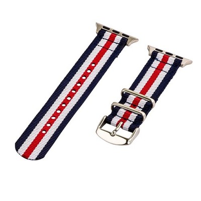 Blue/Red/White - 2 Piece Classic SS Nylon Watch Band for 38mm Apple Watch