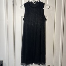 Tahari Black Shimmer Pleated Sleeveless Dress – Size S, Made in USA Small