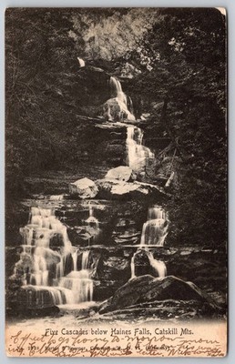 Haines Falls Catskill Mts Five Cascades Waterfall RPPC Postcard 1911 AA478