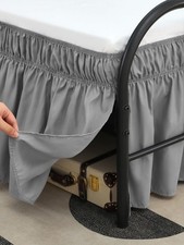 Grey Bed Skirts with Split Corners Queen Size 15 Inch Drop,Elastic Bed Skirti...
