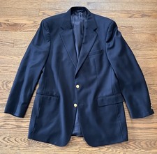 Brooks Brothers Brooksease Mens 42L Wool Suit Jacket Navy Blazer Gold Buttons