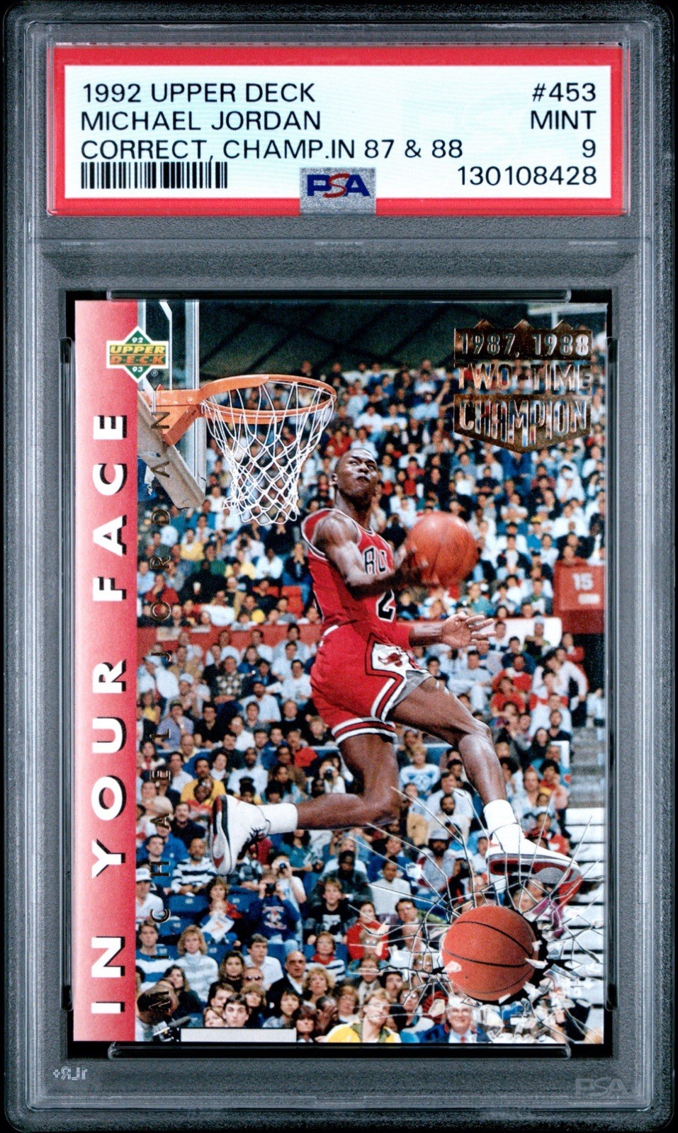 1992 Upper Deck 453 Michael Jordan Correct, Champ.in 87 & 88 PSA 9 MINT