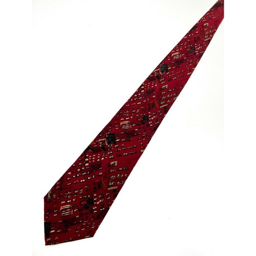 Jerry J Garcia Men's Red Hand Sewn Abstract Designer 100% Silk Necktie Neck Tie - Picture 6 of 7