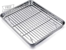 Baking Tray and Rack Set, Stainless Steel Baking Pan Cookie Sheet With
