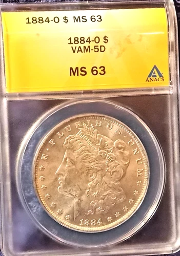 1884-O  MORGAN DOLLAR  *BRILLIANT WHITE LUSTER*  MS-63   VAM-5D  RARELY SEEN!!!