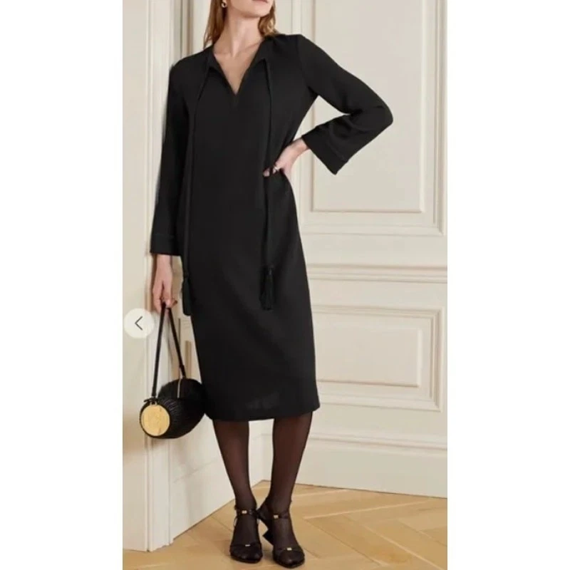 Nili Lotan Zita Tie-Detailed Midi Dress | Quiet Luxury Size XS Virgin Wool - Image 3 of 4