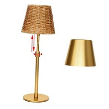 Mr.White Outdoor Waterproof Rechargeable Cordless Table Gold Wicker Lampshade