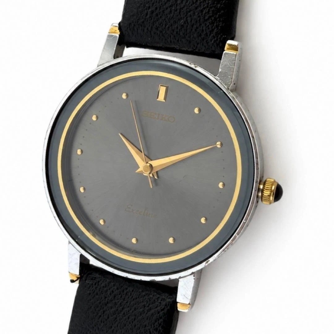 Reloj vintage de cuarzo para dama SEIKO Exceline 7321-0390 esfera gris bicolor