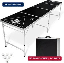 GoPong 8 Foot Portable Beer Pong/Tailgate Tables Black, Football, American Flag