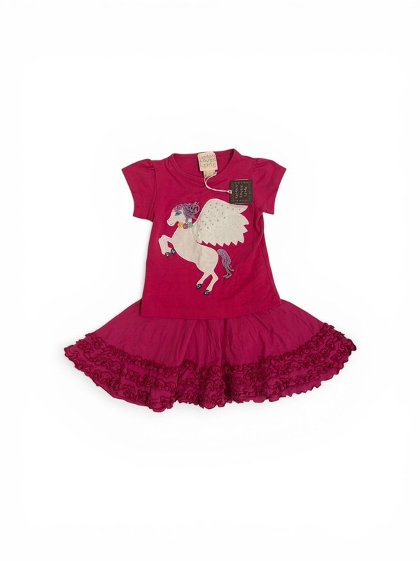 Girls 2-piece Lemon Loves Lime Pink Pegasus Top Skirt Summer Set Size 4T New