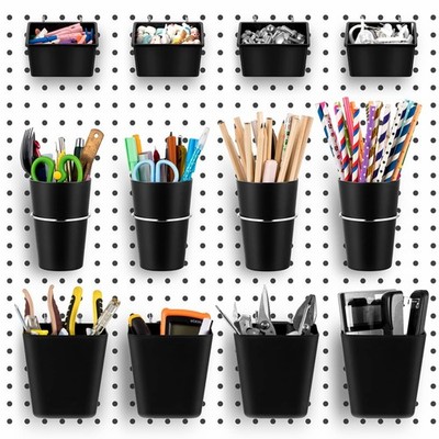12 Pcs Pegboard Bins and Cups with Hooks and Loops Peg Assortment Organizer A...