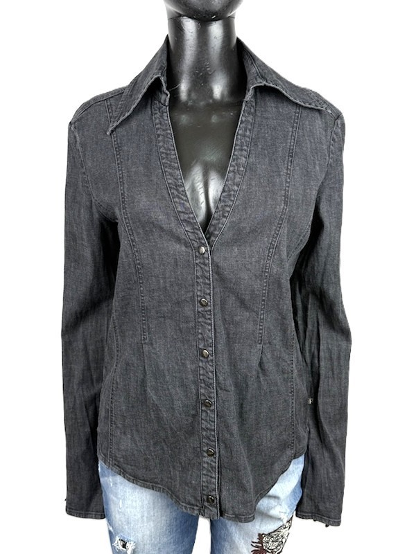 Gianfranco Ferré Camicia Donna Taglia S Denim Grigio Slim Fit Cotone
