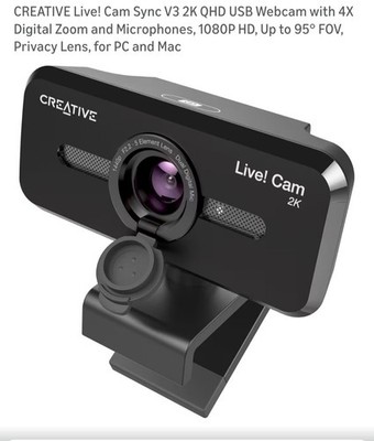 Creative Live! Cam Sync V3 2K QHD USB Webcam with 4X Digital Zoom (4 Zoom Modes