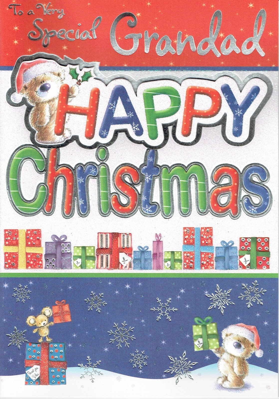 GRANDAD LARGE CHRISTMAS CARD Quality  Bears and Gifts Design