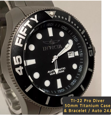 50mm Auto | TITANIUM Bracelet & Case | Black Dial |T1-22 PRO DIVER Invicta Watch