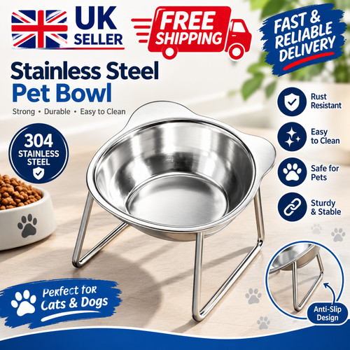 Pet Feeding Bowl Dog Raised Elevated Stainless Steel Stand 15°Tilted Angle