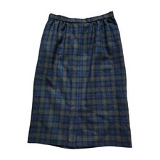 VINTAGE Pendleton Green Watch Tartan Wool Midi Skirt Women Size 10 Argyle Travel