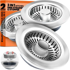 Kitchen Sink Drain Strainer Sink Stopper, Upgraded 3 in 1 Stainless Steel