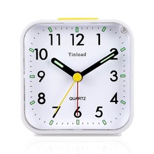 Small Battery Operated Analog Travel Alarm Clock Silent Non Ticking, Gentle W...