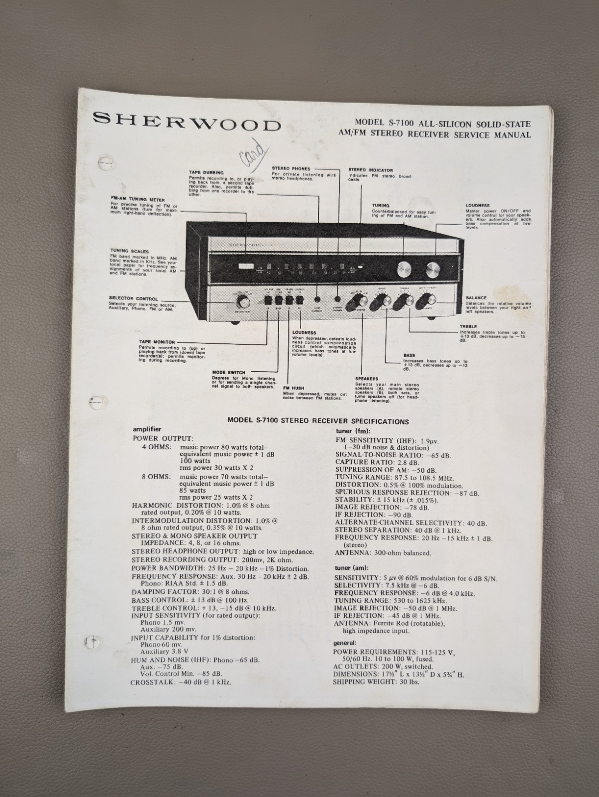 Sherwood Service Manual Model S-7050 Stereo Receiver D-885