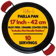 17Inch Paella Pan 10 Servings  Enamelled No Rust Easy to Clean Steel Pan Propan