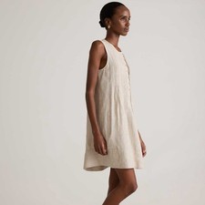 QUINCE 100% European Linen Sleeveless Swing Dress Flax Natural Sz M {3O22}