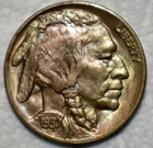 Gem Uncirculated 1937-D Buffalo Nickel, Richly Hued, Iridescent Toned specimen.