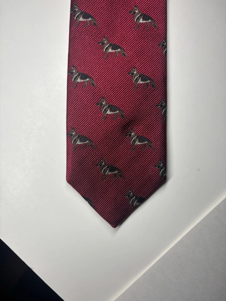 Corbata de jacquard roja 100 % seda Chipp para hombre perros pastores alemanes 60”x3,25” Foto 2 de 4