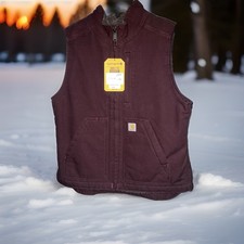 Carhartt Women's Washed Duck Sherpa Lined Mock Neck Vest Sz S 4-6 Dark Rose