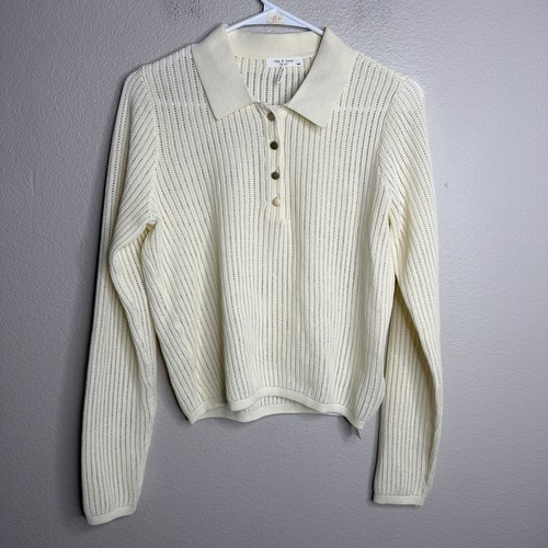 Rag & Bone Women’s Polo Sweater Size Medium Knit Ivory Long Sleeve EUC