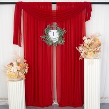 Red Chiffon Curtains 2 Panels 2.4x10 Ft Backdrop Drapes Sheer Wedding Party