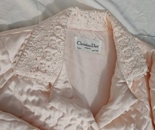VINTAGE Christian Dior Lingerie Satin Lace Quilted Robe Housecoat Pink Medium