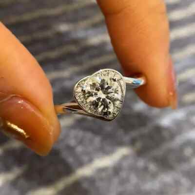 2.14Ctw Real Round Moissanite Proposal Engagement Ring In 14K White Gold Plated
